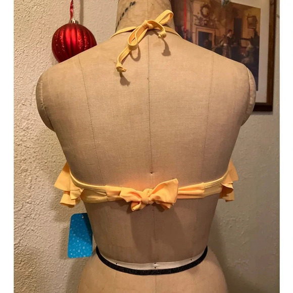 IFFEI Double Ruffled Halter Bikini Top Yellow NWT Size S - Picture 5 of 9